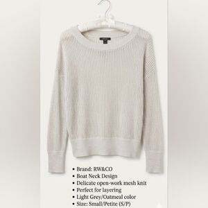 RW&CO. Light Grey Mesh Knit Boat Neck Sweater Size S/P
